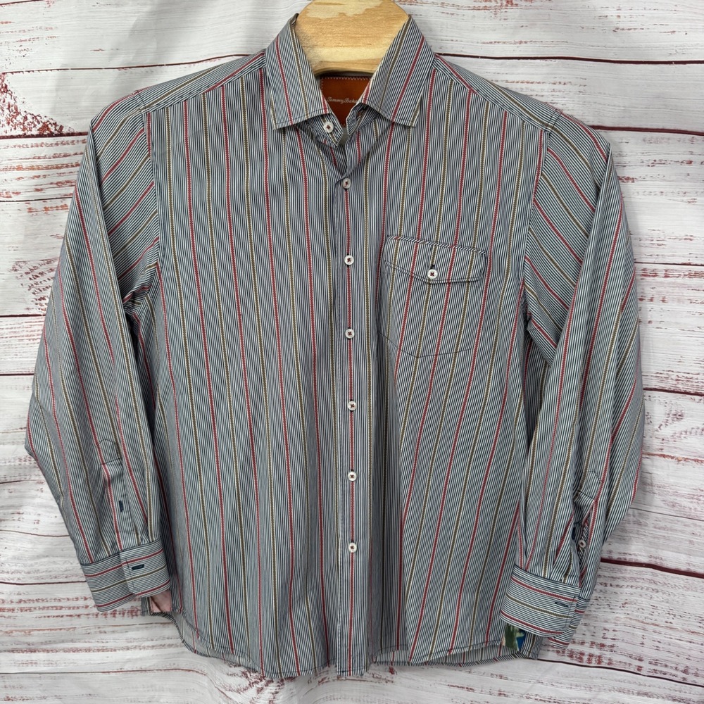 Tommy Bahama‎ Shirt ens Large Striped Long Sleeve Button Down Cotton Casual